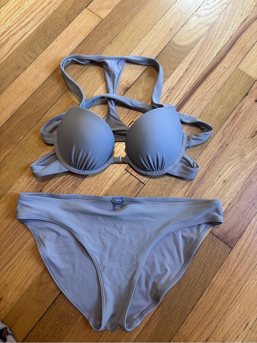 aerie Light grey Padded Strappy Bikini Set